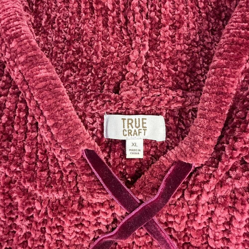 True Craft XL soft chenille hoodie pullover sweater burgundy - Picture 5 of 8